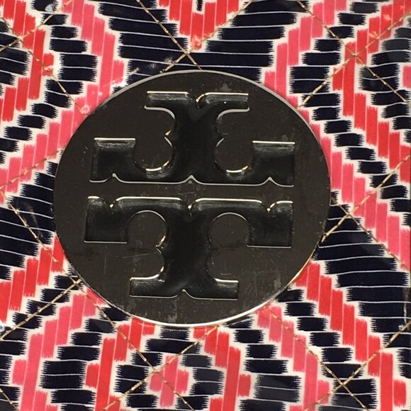 Tory Burch Quilted Pattern Studded Large Multicolor Geometric Patent Tote Bag - Picture 4 of 12